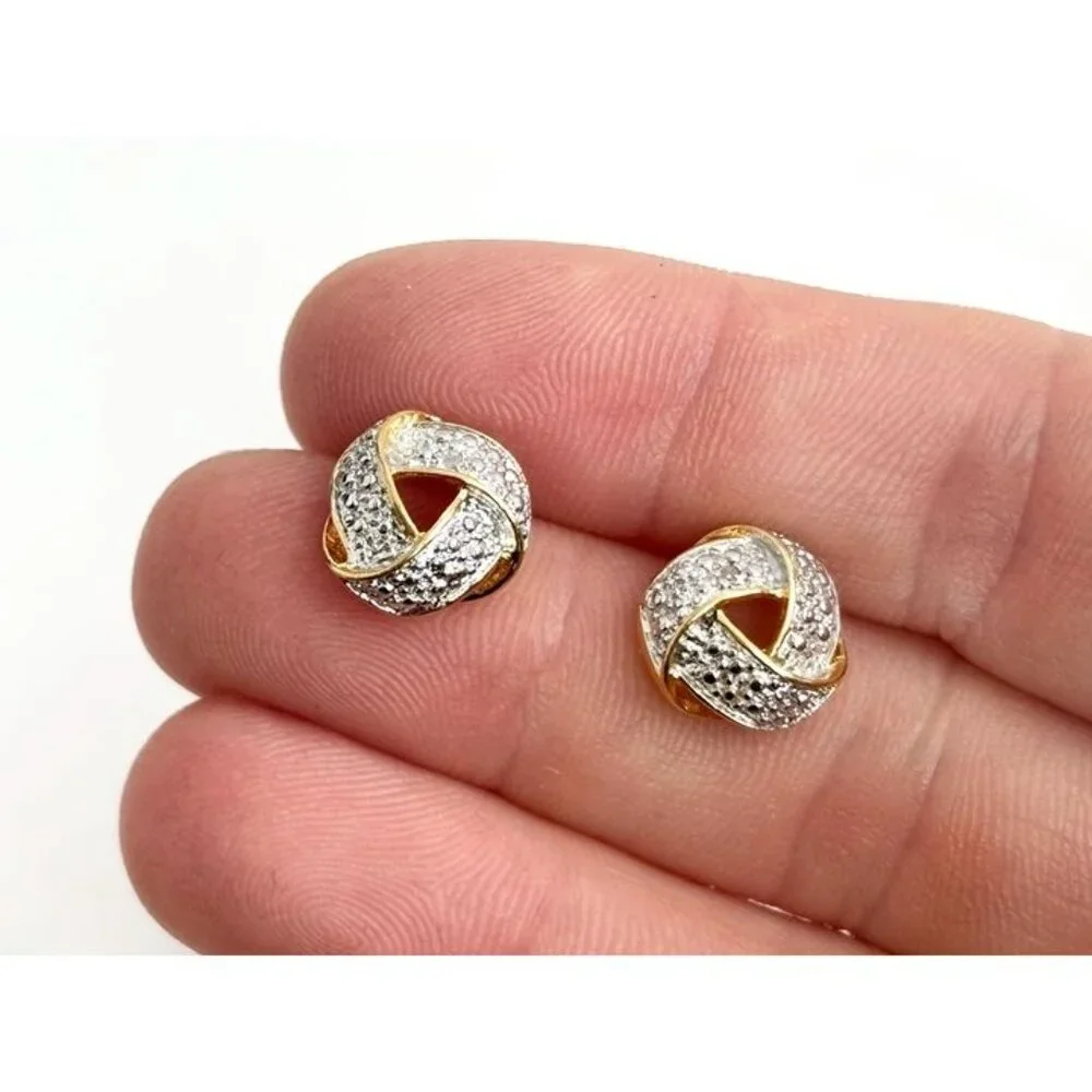 Gold Overlay Vermeil Love Knot Stud Sterling Silver 925 Post Back Stud Earrings - Picture 7 of 11